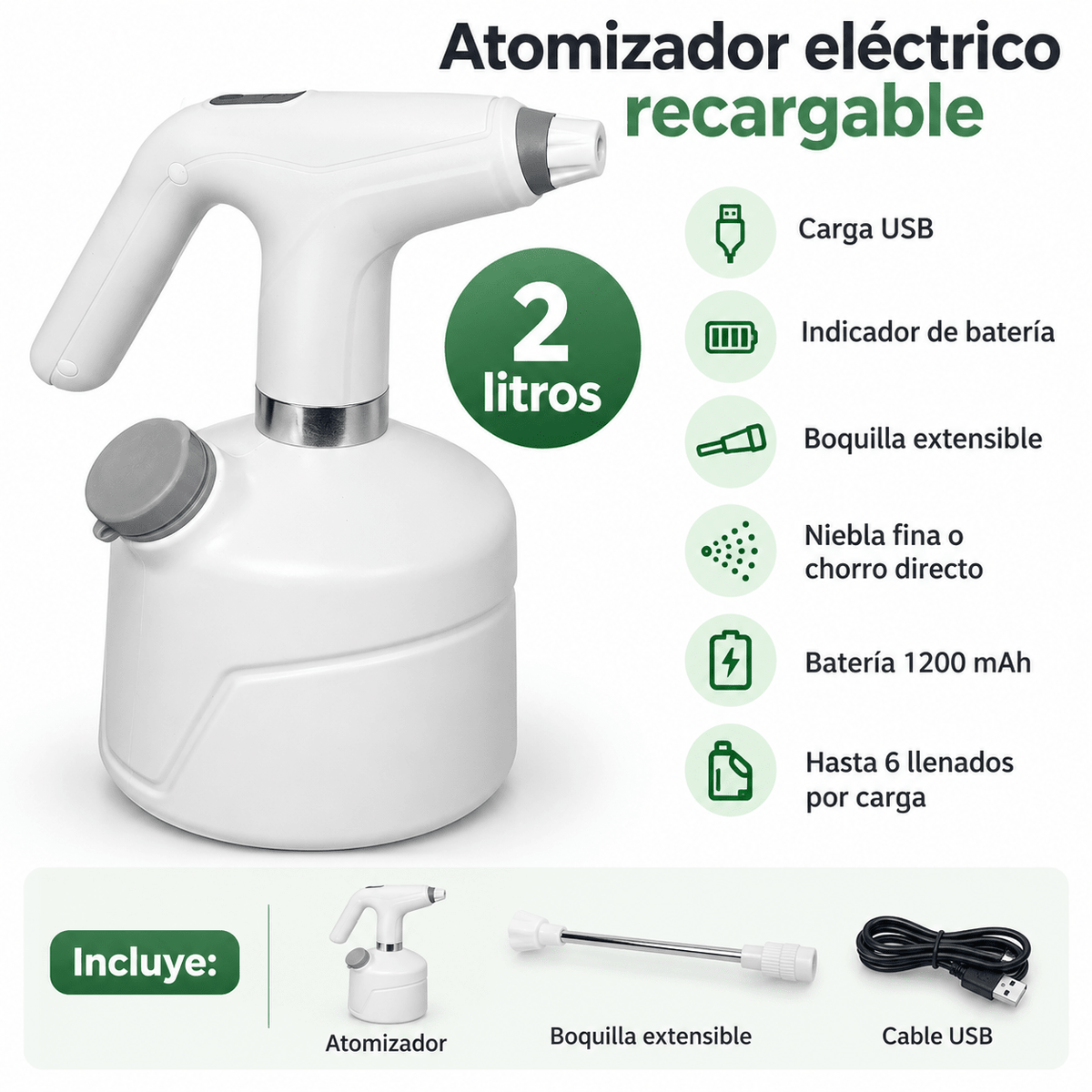 Atomizador Eléctrico Recargable 2 Litros – YS-P2000S - Doctor Plantas GT