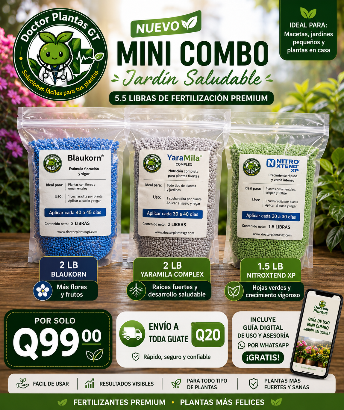 Mini Combo Jardín Saludable | 5.5 lb de Fertilizantes Premium - Doctor Plantas GT