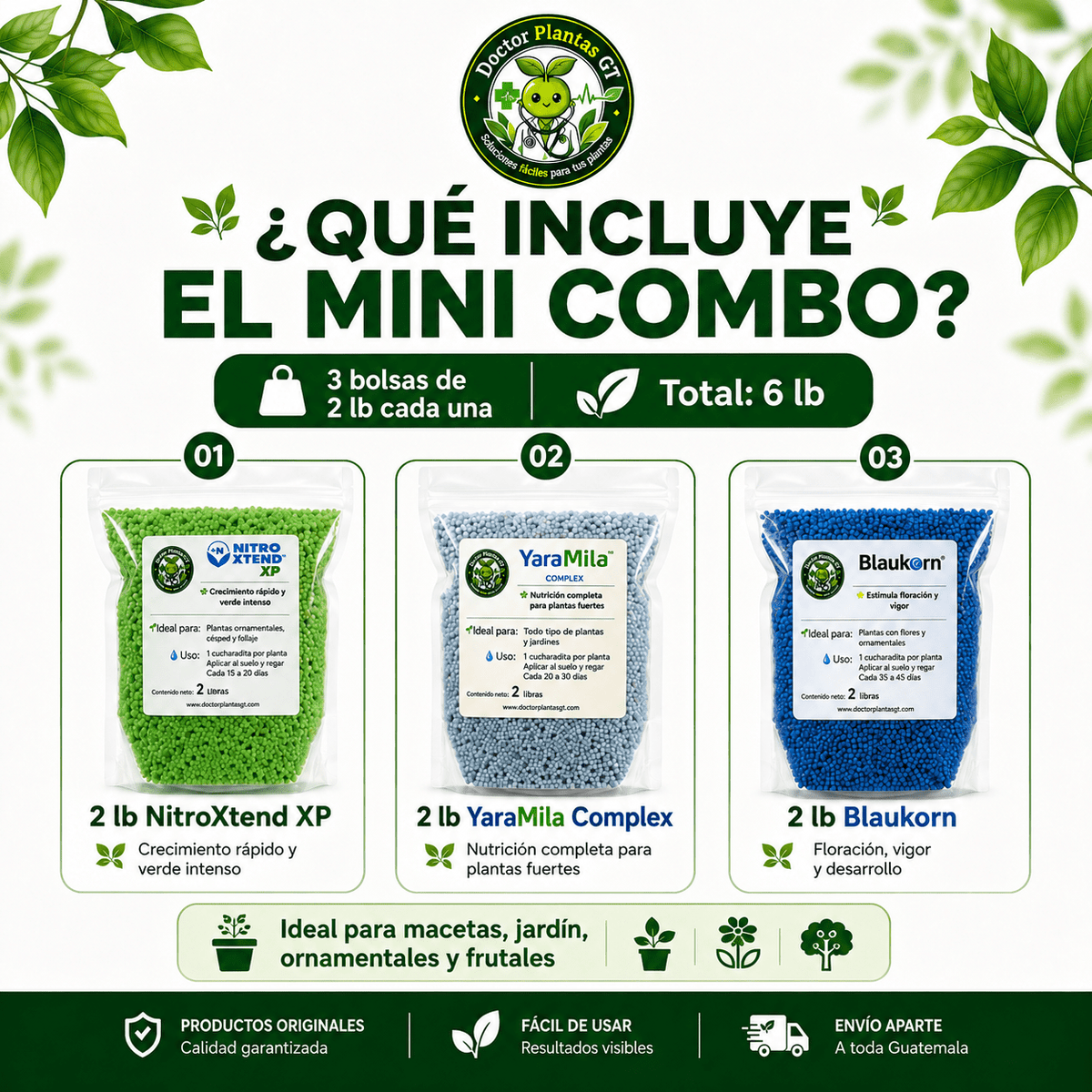 Mini Combo Jardín Saludable | 6 lb de Fertilizantes Premium - Doctor Plantas GT
