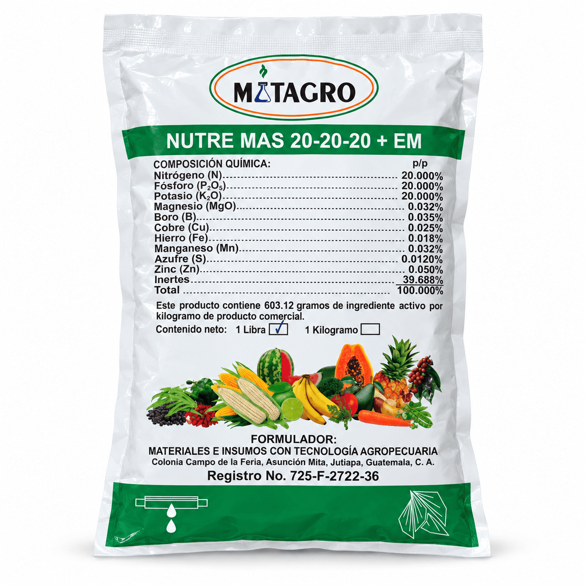 Nutre Más 20-20-20 con elementos menores, fertilizante soluble de 1 libra
