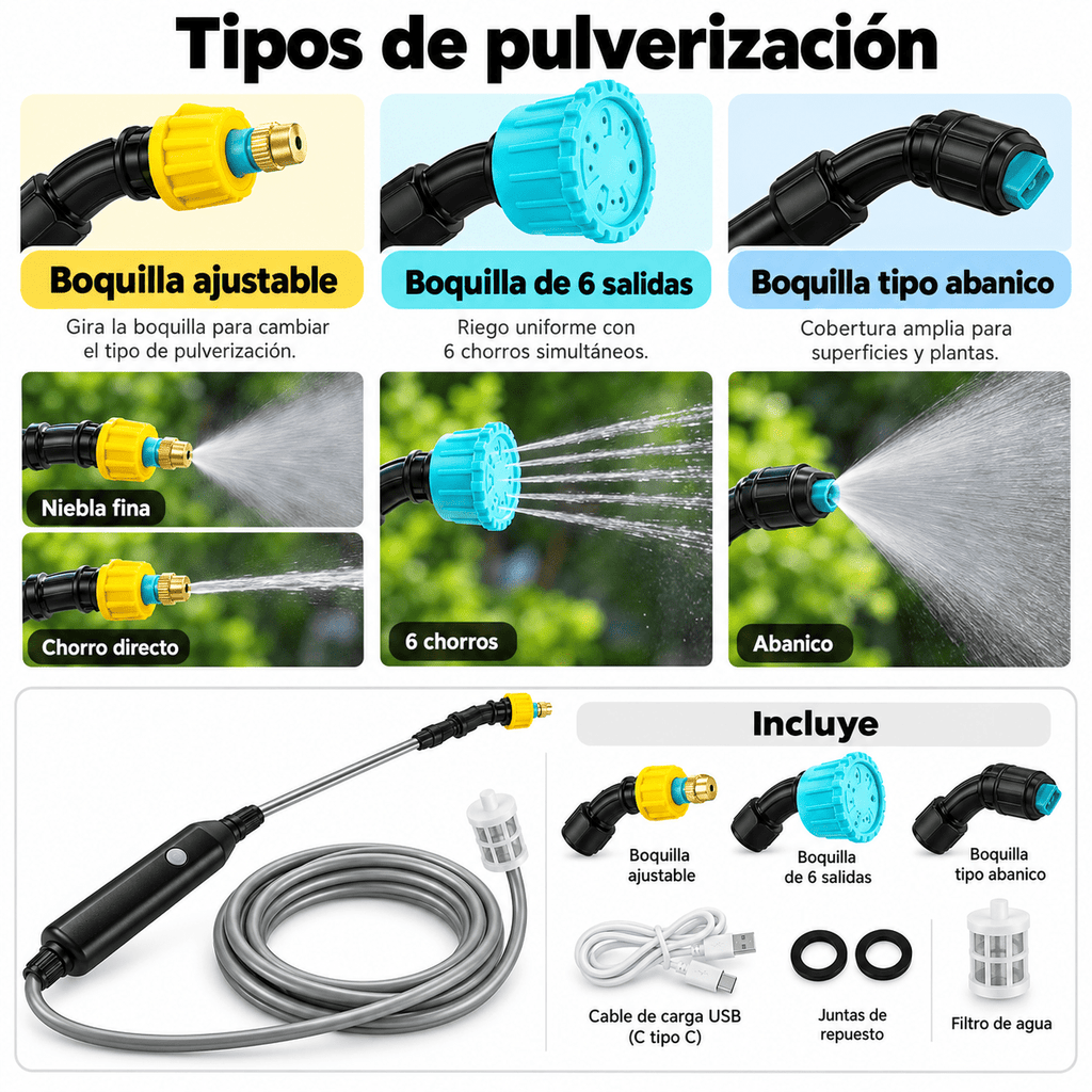 Pulverizador Eléctrico Recargable con Manguera y Lanza Telescópica - Doctor Plantas GT