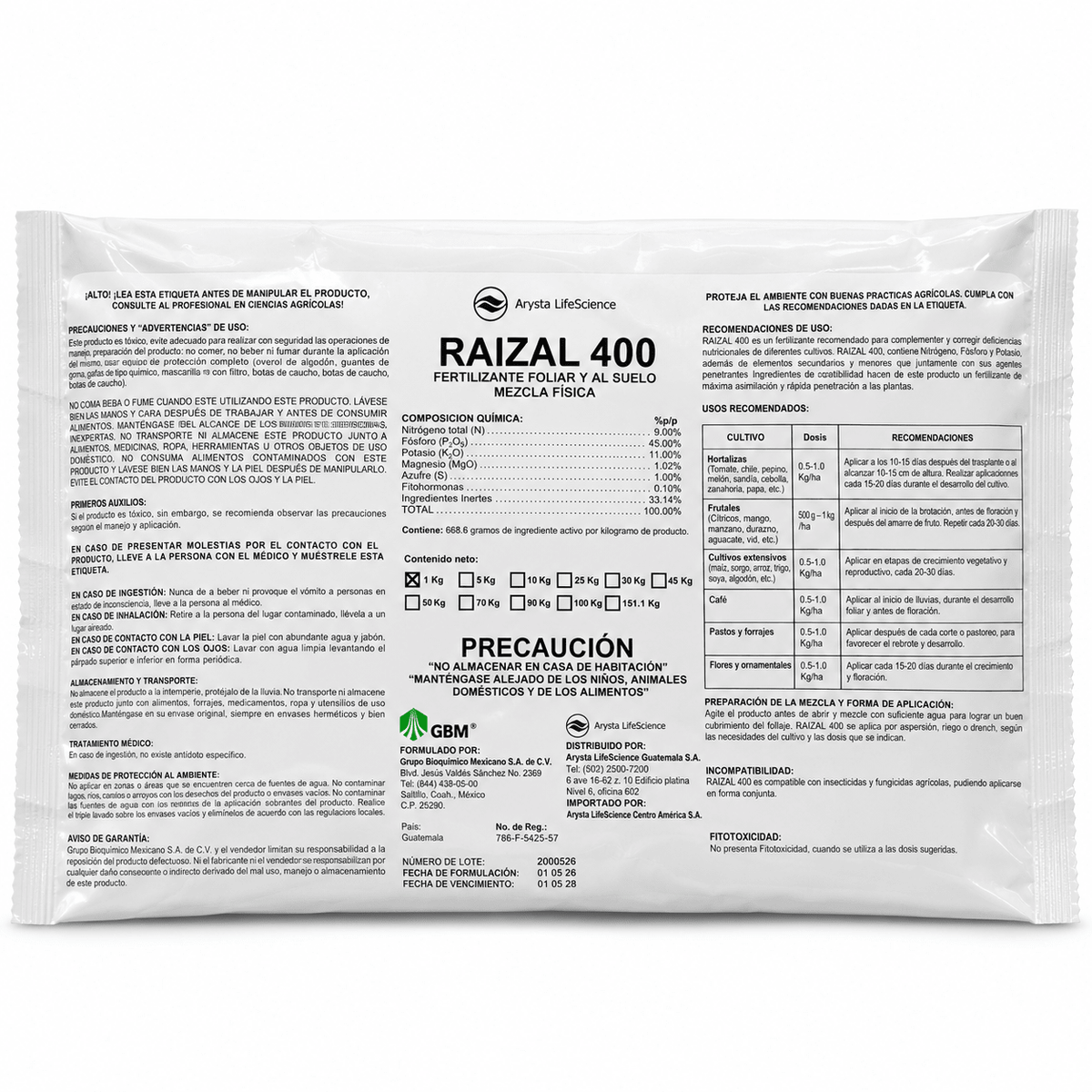 Raizal 400 de UPL, enraizador 9-45-11 con auxinas, 1 kilo