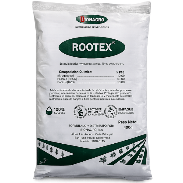 Rootex 10-45-10, enraizador soluble para almácigos y trasplantes